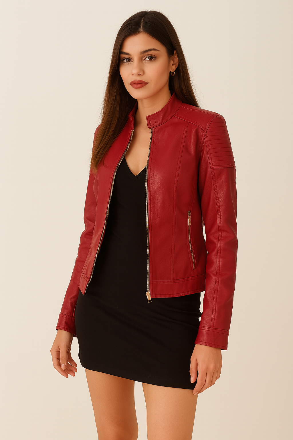 Fierce Scarlet Edge Moto Jacket with Quilted Power Shoulders