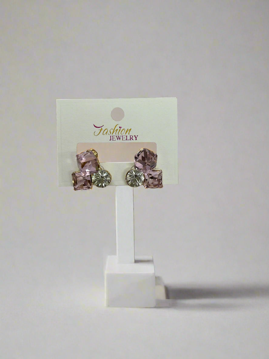 Elegant Pink & Crystal Stud Earrings – Dual Gemstone Design