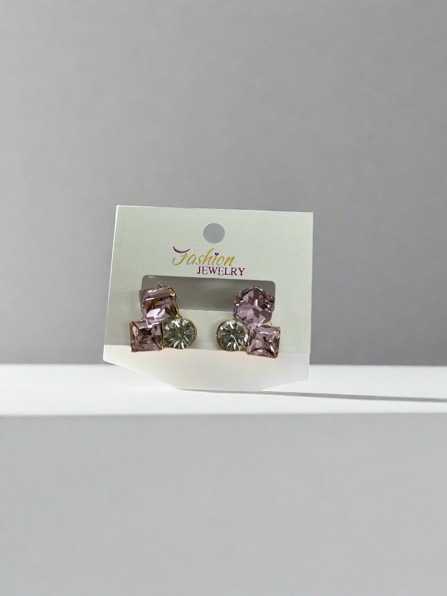 Elegant Pink & Crystal Stud Earrings – Dual Gemstone Design