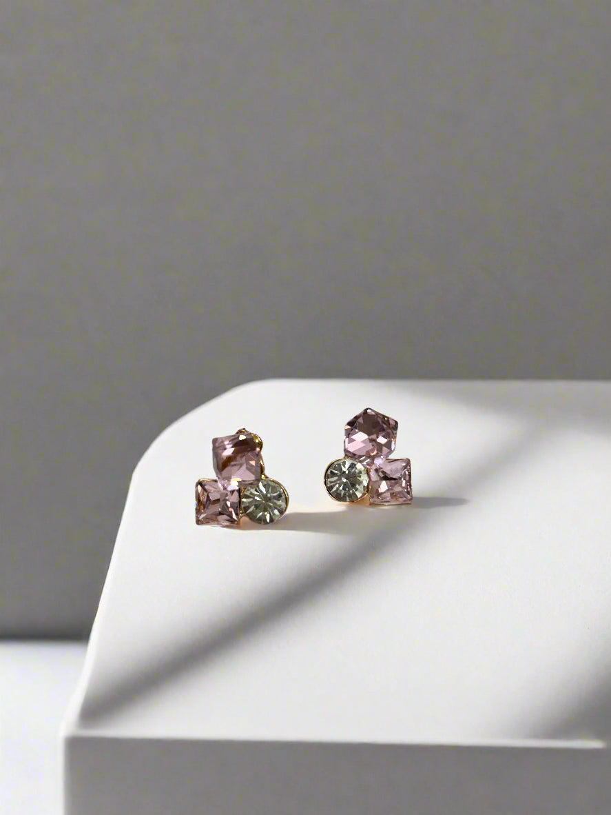 Elegant Pink & Crystal Stud Earrings – Dual Gemstone Design