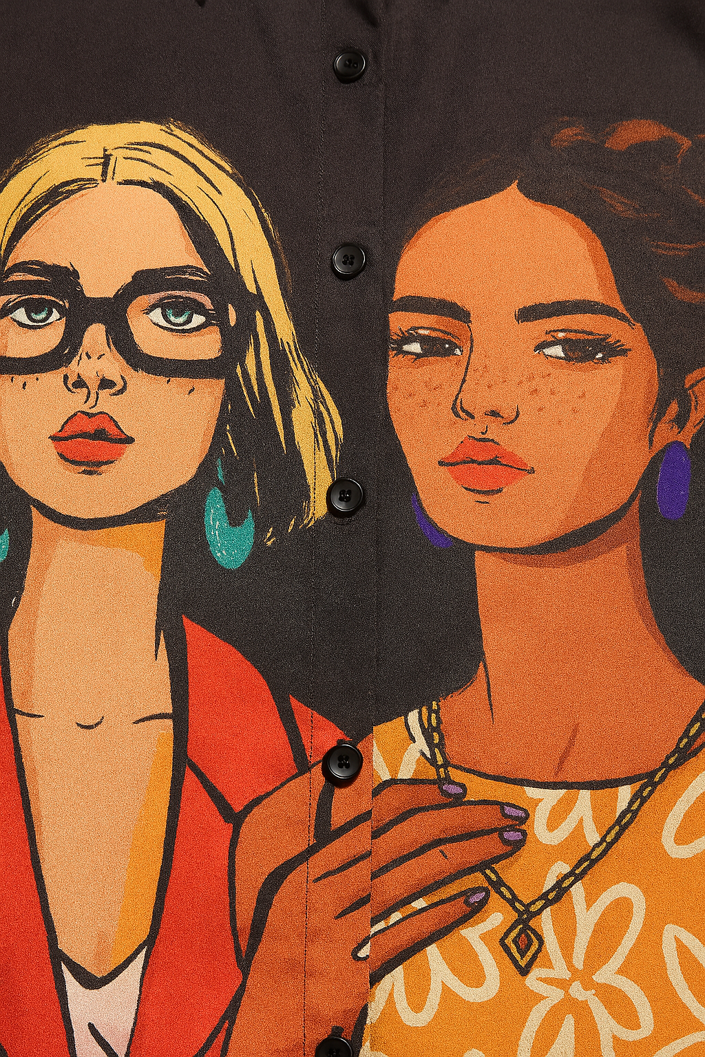Bold Portrait Graphic Button-Down Shirt