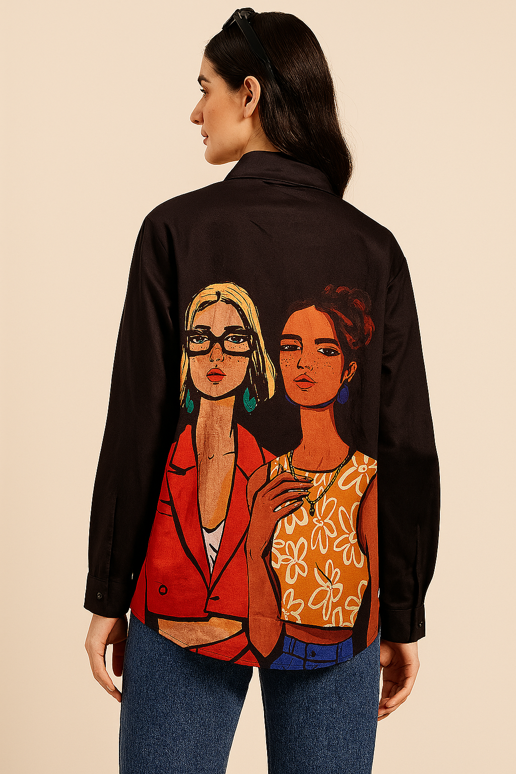 Bold Portrait Graphic Button-Down Shirt