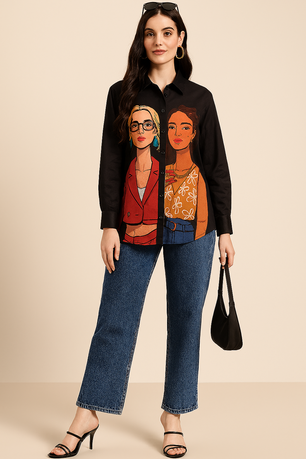Bold Portrait Graphic Button-Down Shirt