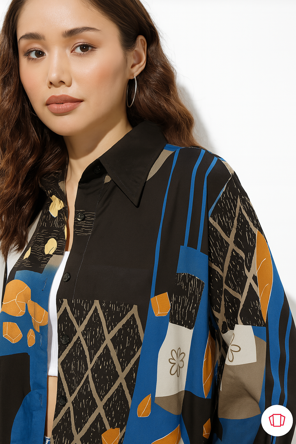 Multicolor Abstract Print Oversized Shirt with Button Down Front