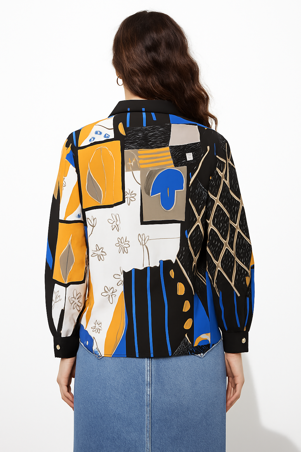 Multicolor Abstract Print Oversized Shirt with Button Down Front