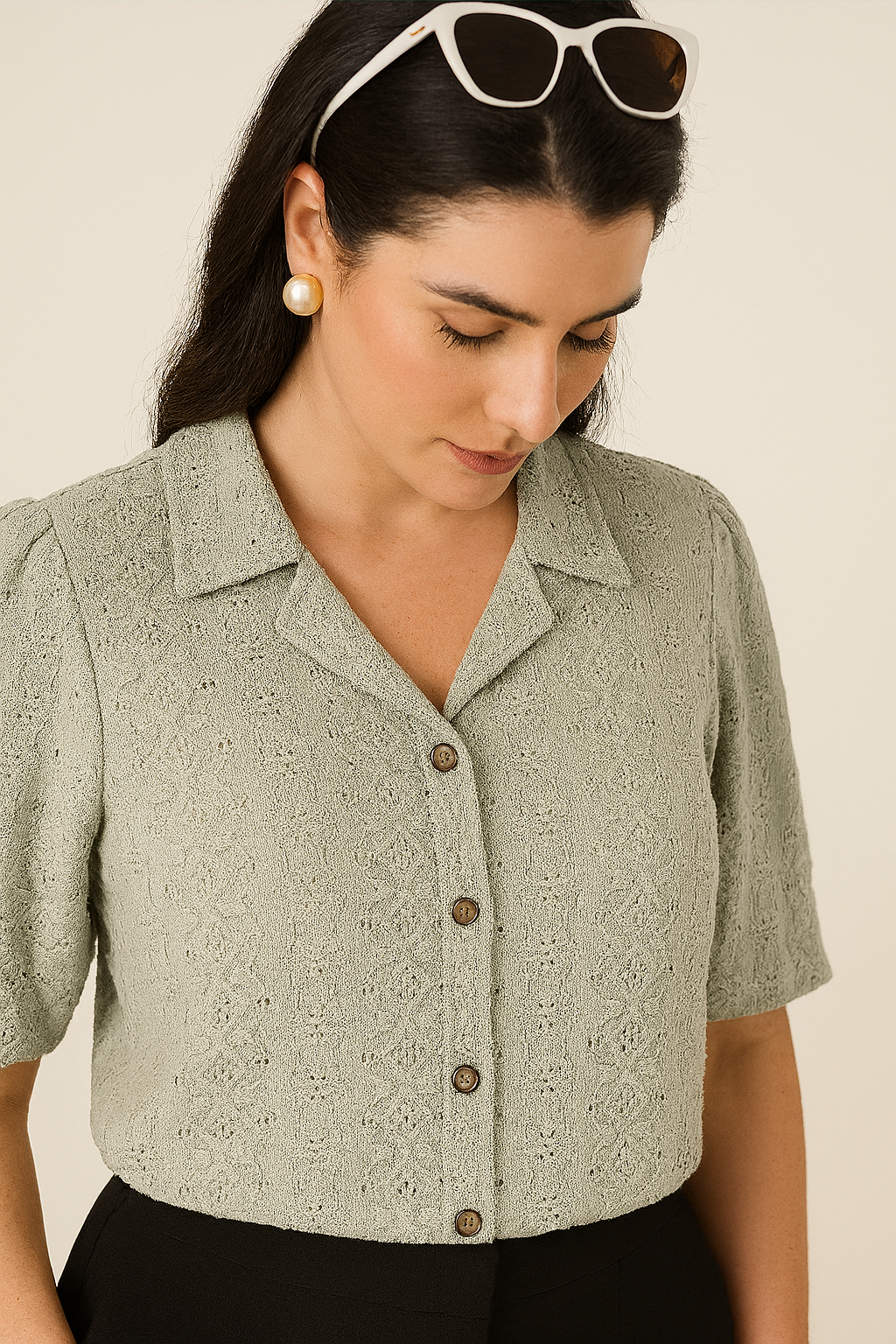 Sage Green Grace Embroidered Button-Down Shirt