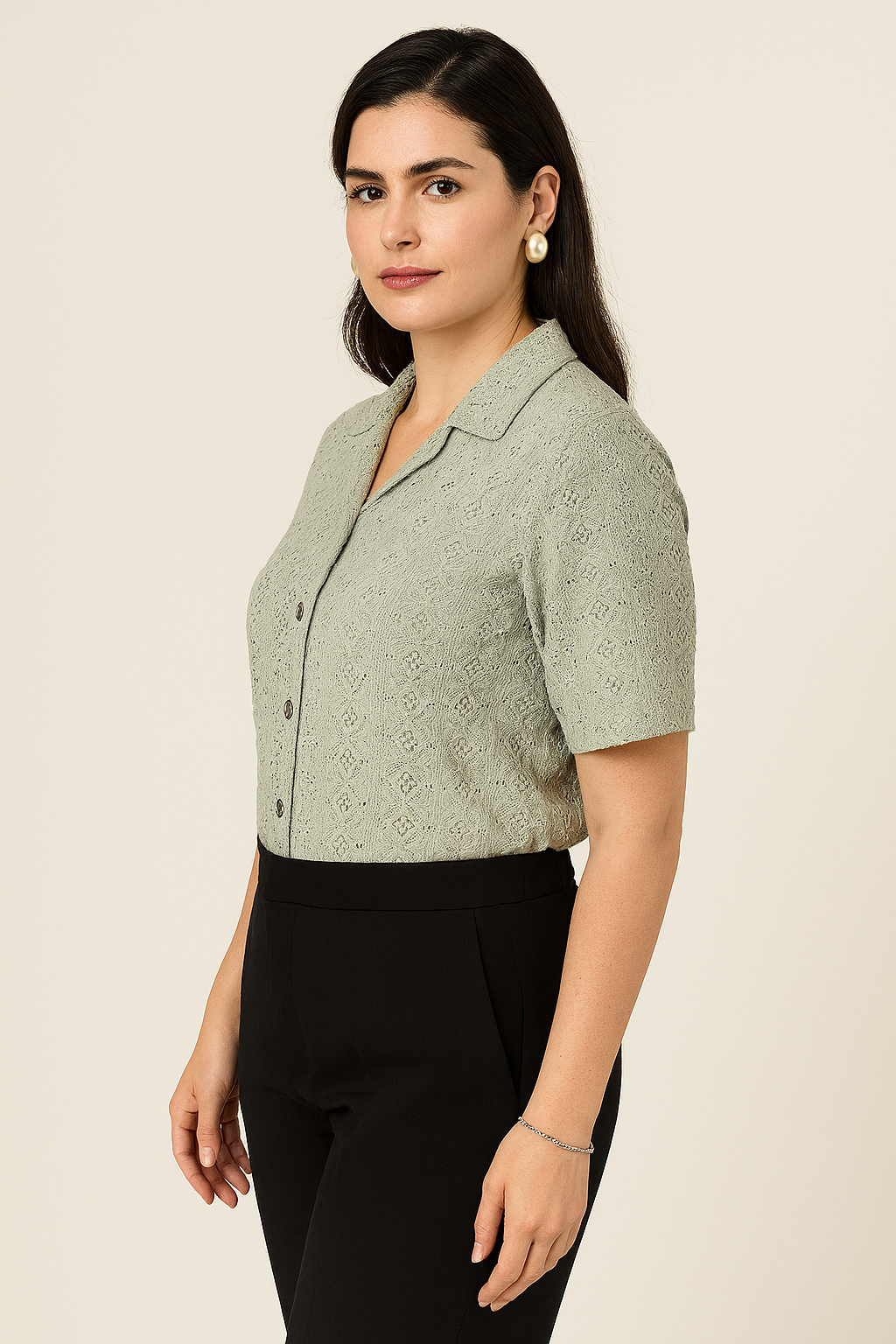 Sage Green Grace Embroidered Button-Down Shirt
