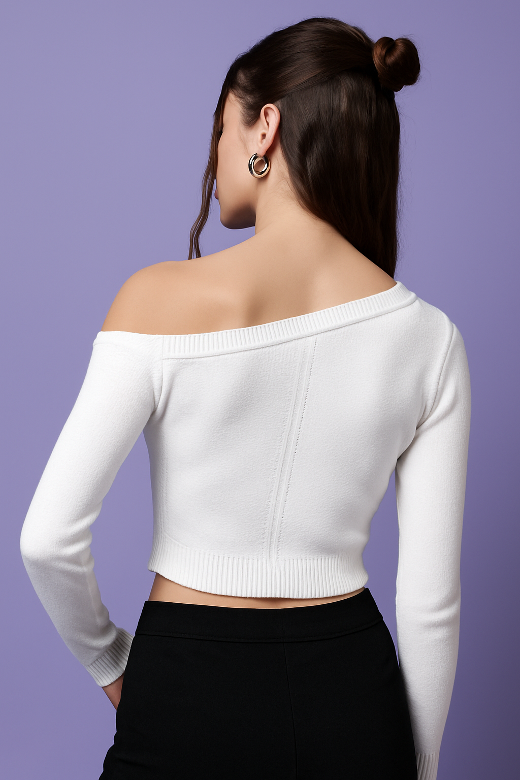 White Rib-Knit Crop Top with Red Heart Detail