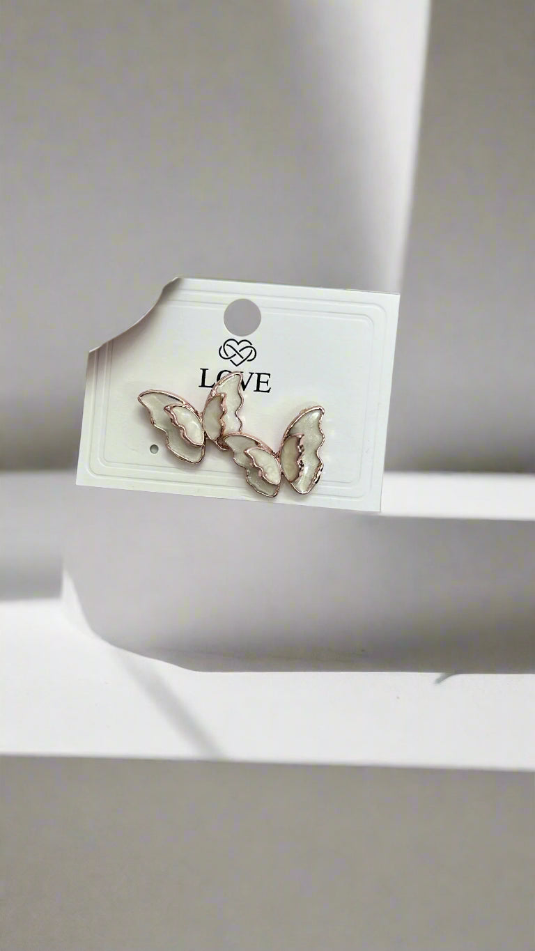 Rose Gold & White Butterfly Stud Earrings