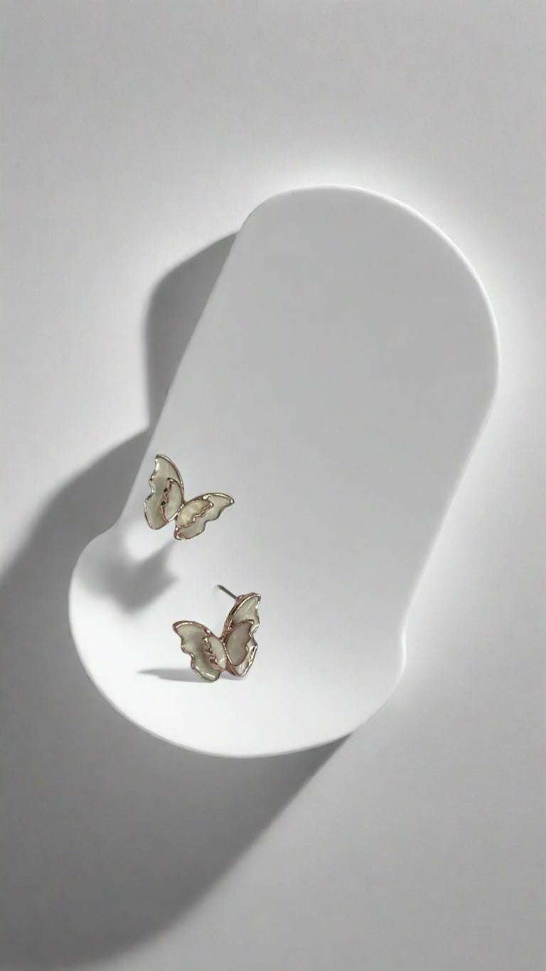 Rose Gold & White Butterfly Stud Earrings