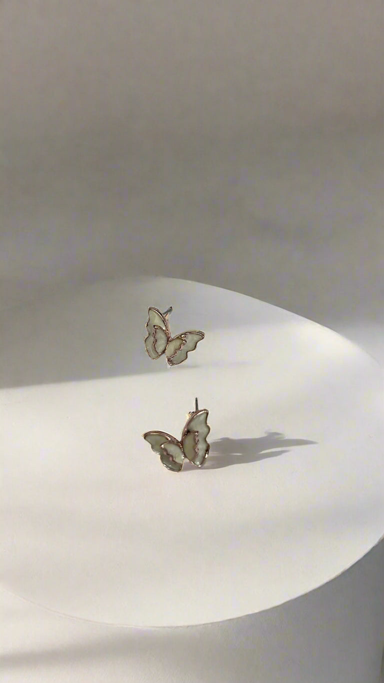 Rose Gold & White Butterfly Stud Earrings