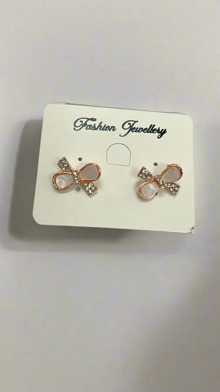Rose Gold Bow Stud Earrings with Crystal Accents