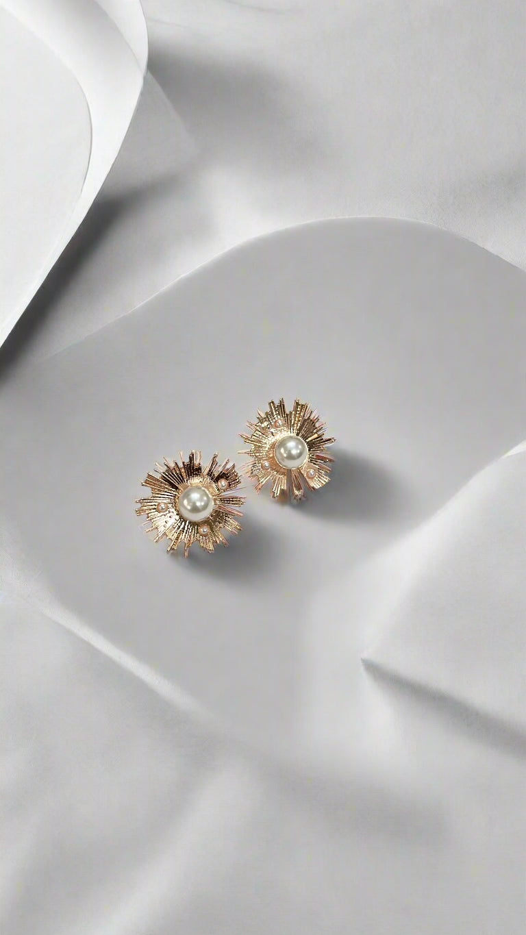 Radiant Rose Gold Pearl Burst Stud Earrings