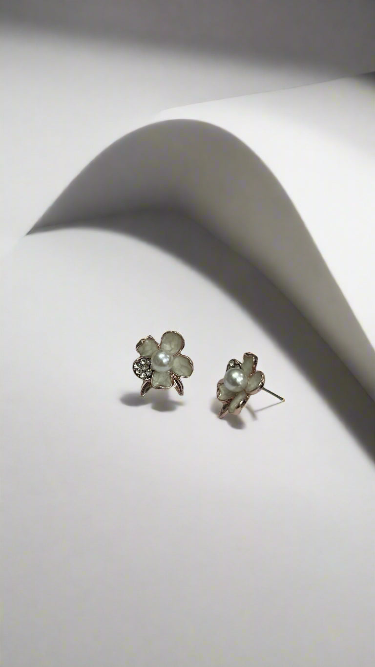 Rose Gold Pearl Blossom Stud Earrings