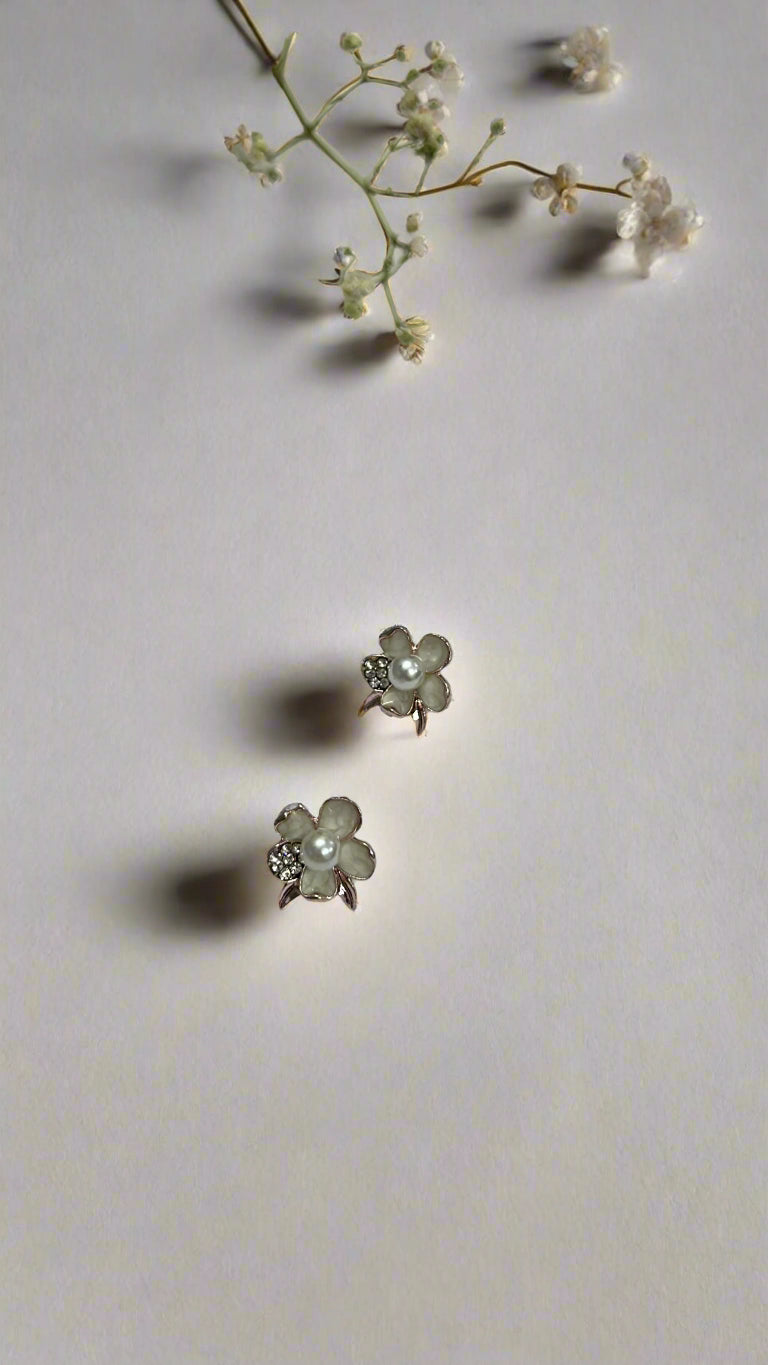 Rose Gold Pearl Blossom Stud Earrings