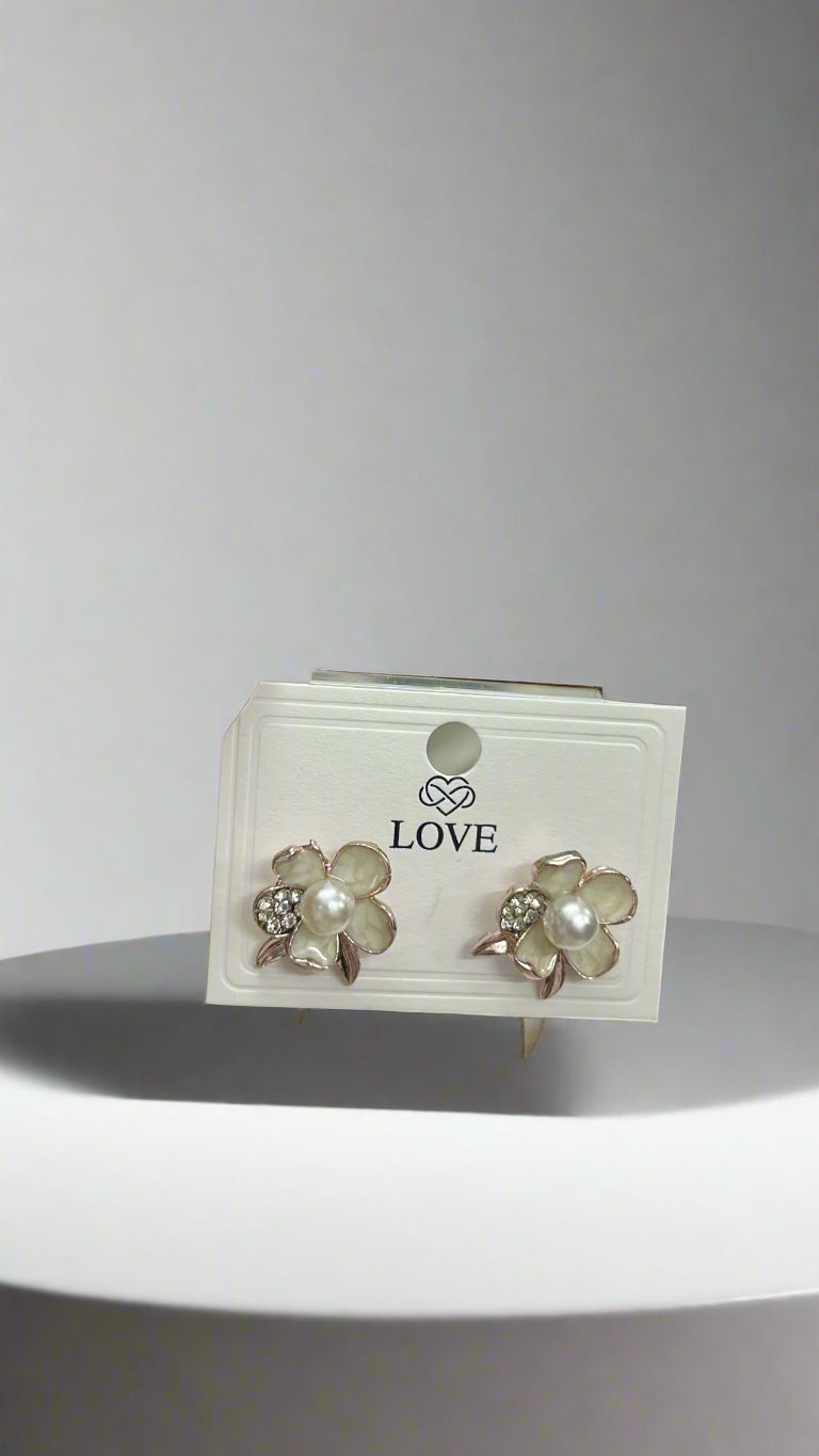 Rose Gold Pearl Blossom Stud Earrings
