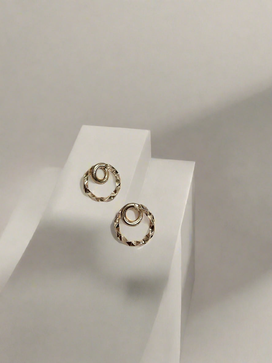 Rose Gold Dual Ring Textured Stud Earrings