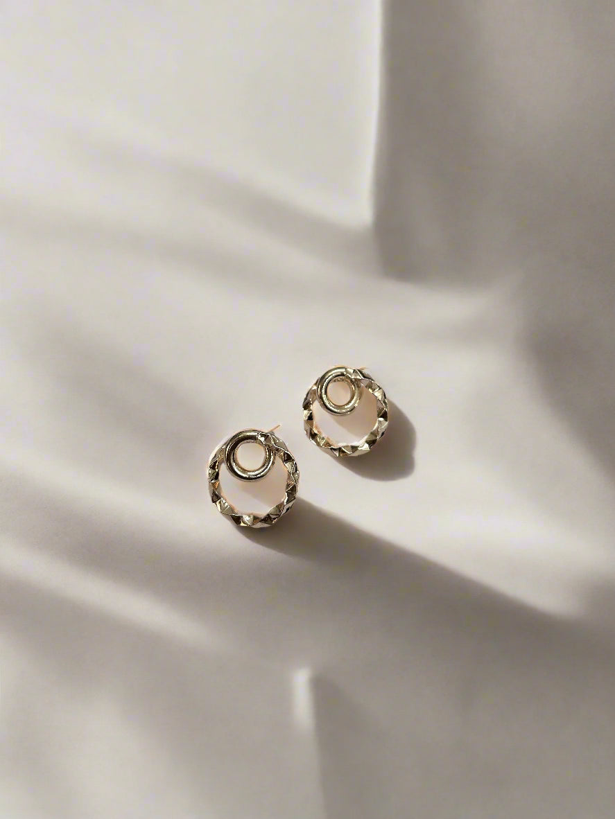 Rose Gold Dual Ring Textured Stud Earrings