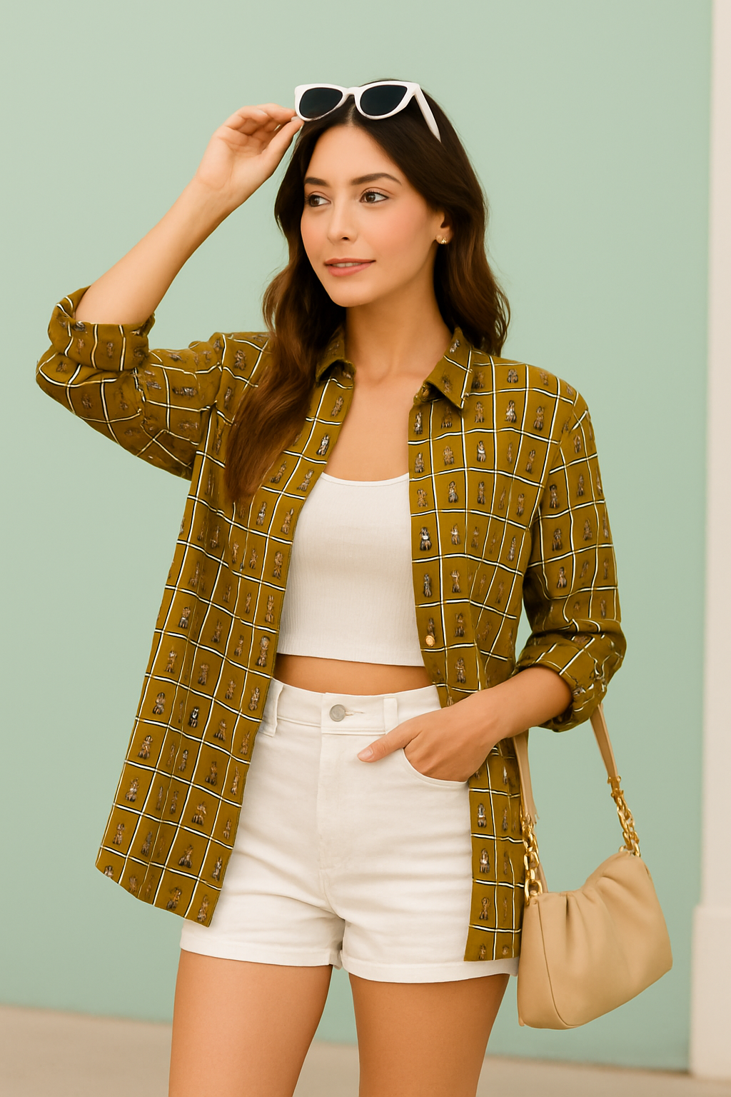 Vintage Muse Printed Satin Shirt for Women