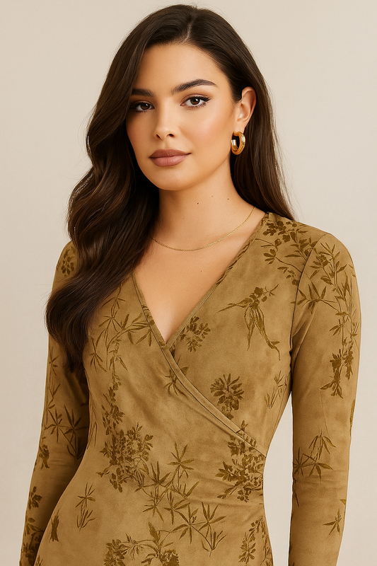 Brown Luxe Floral Embossed Velvet Maxi Dress