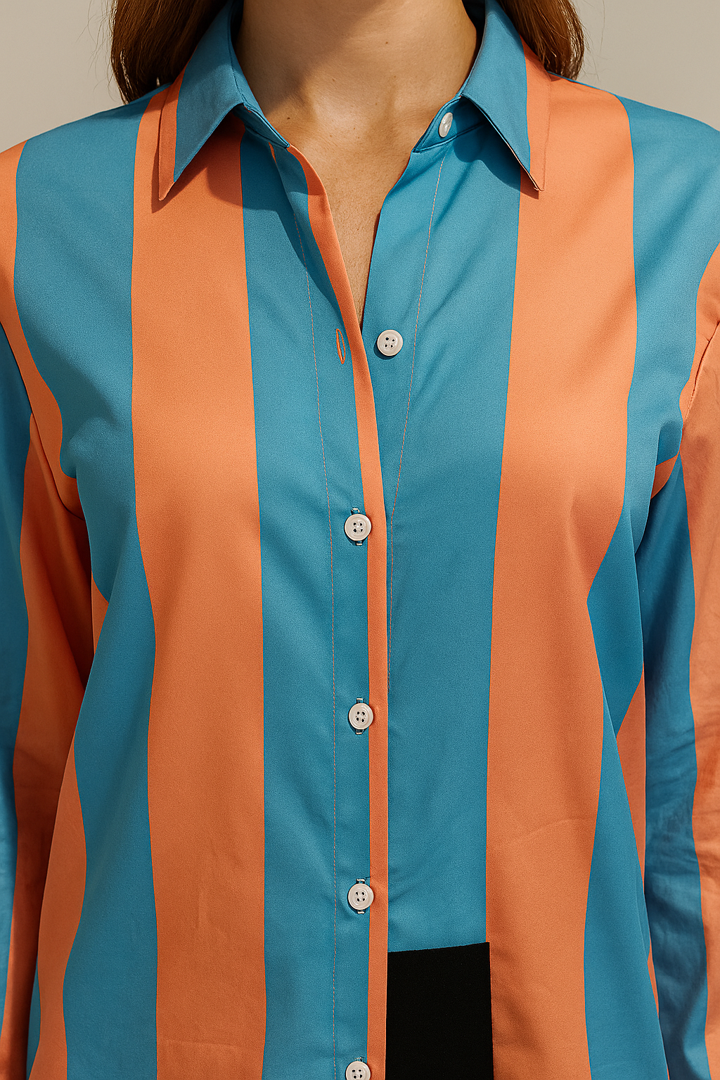 Bold Wave Stripe Button-Down Shirt for Women