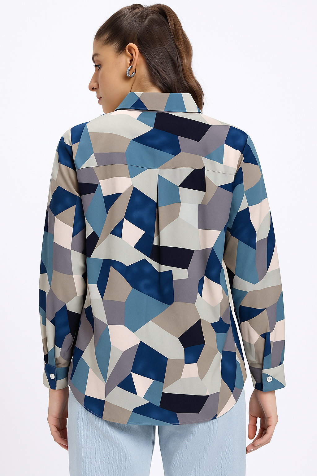 Geometric Illusion Button-Down Shirt for Women