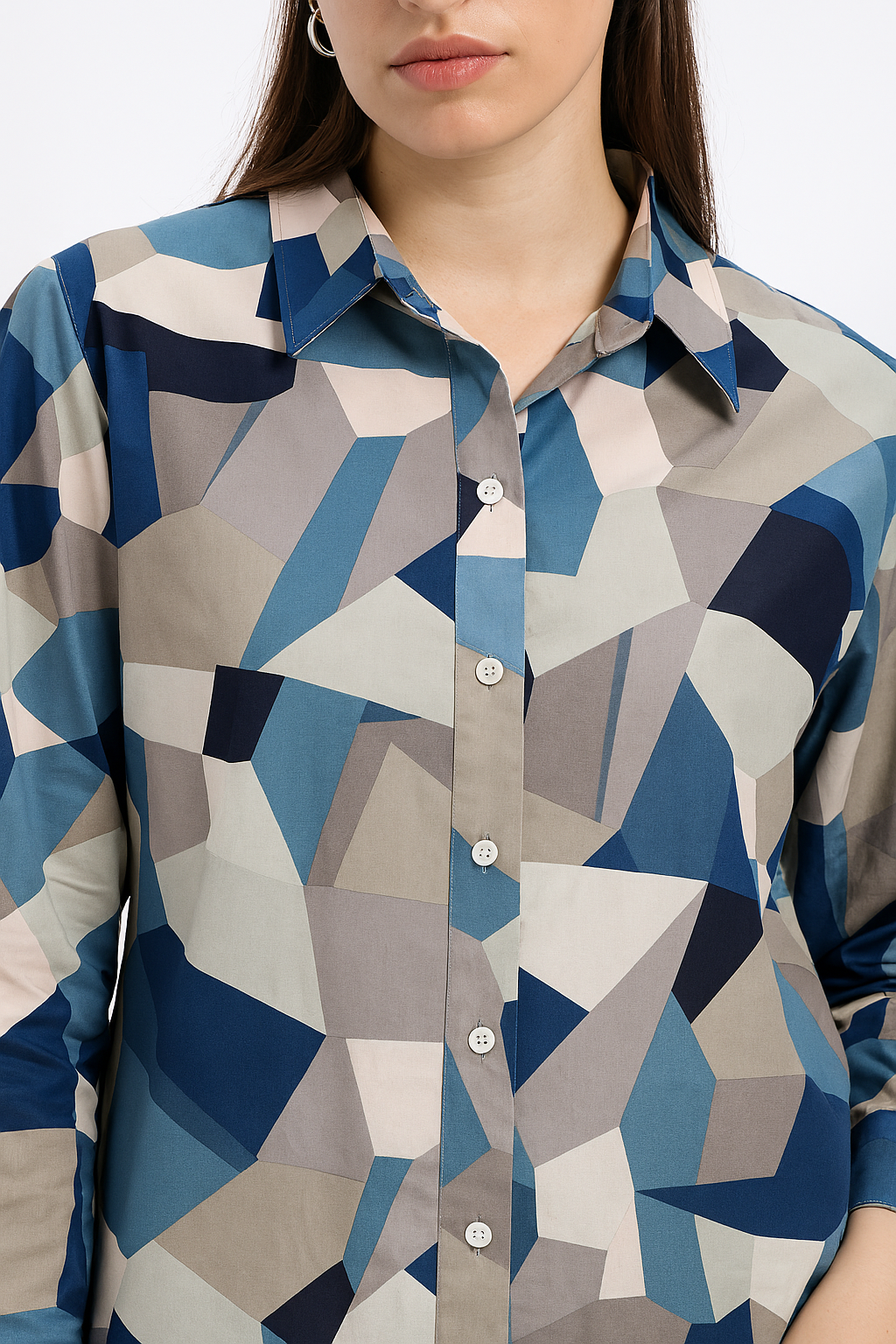 Geometric Illusion Button-Down Shirt for Women