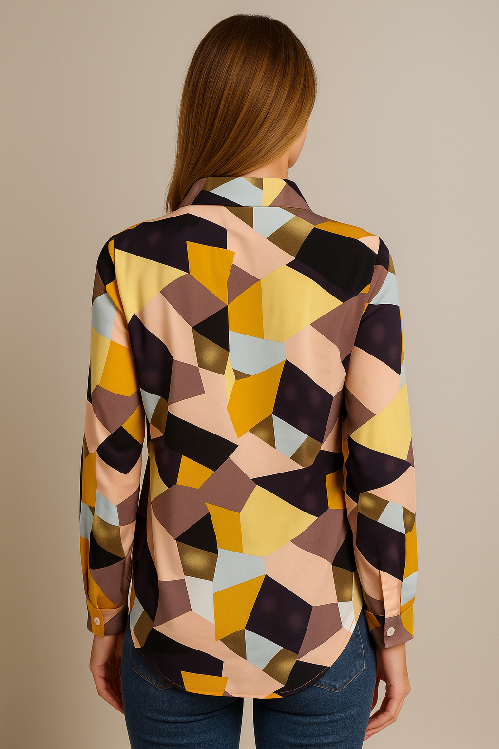 Retro Vibe Geometric Button-Down Shirt for Women