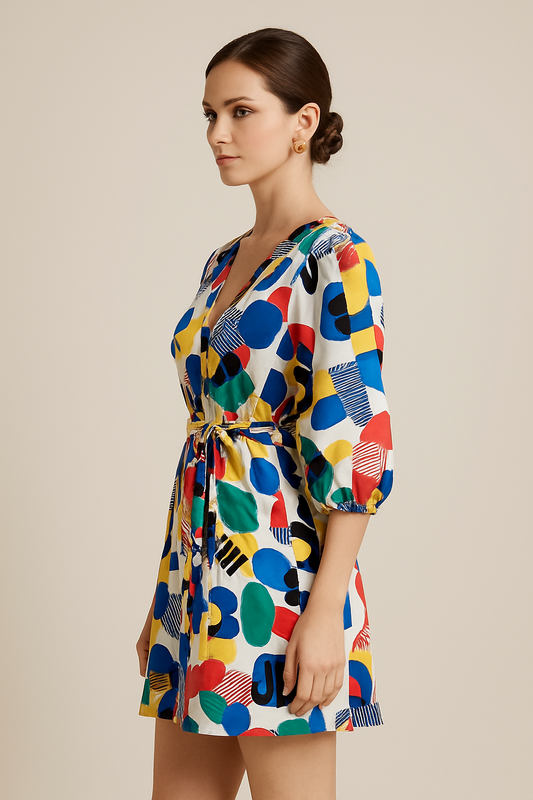 Vivid Pop Abstract Print Wrap Dress