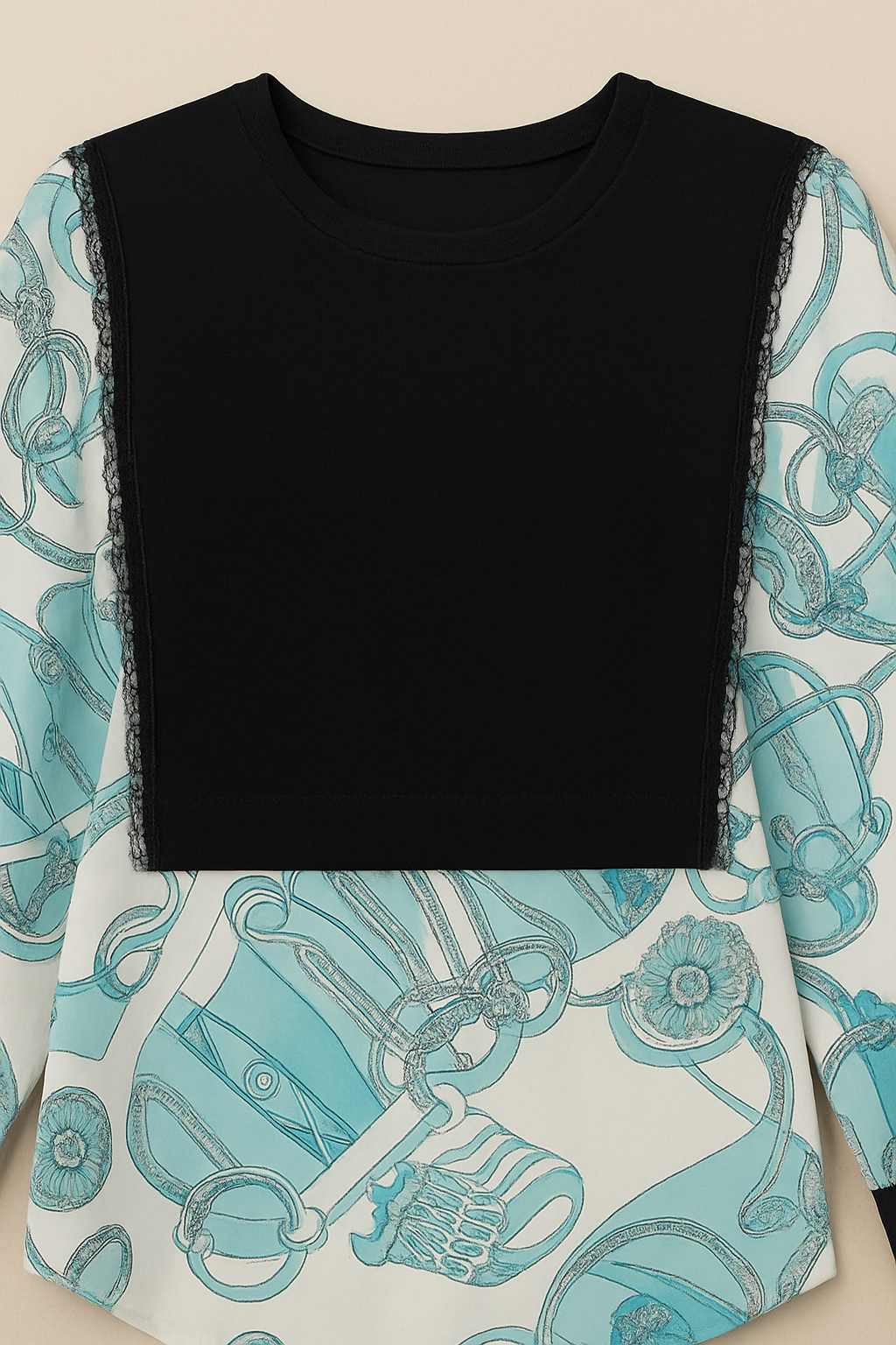 Contrast Charm Printed Sleeve Tunic Top
