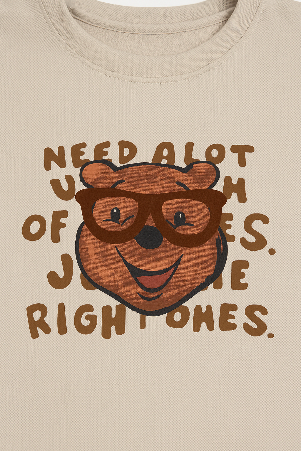 Beige Graphic Sweatshirt with Quirky Bear Print & Quote