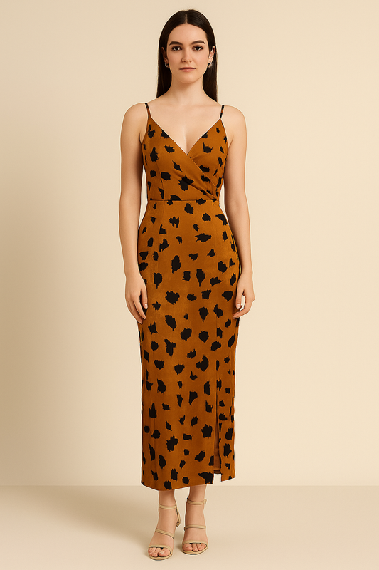 Wild Muse Satin Slip Dress – Rust Animal Print