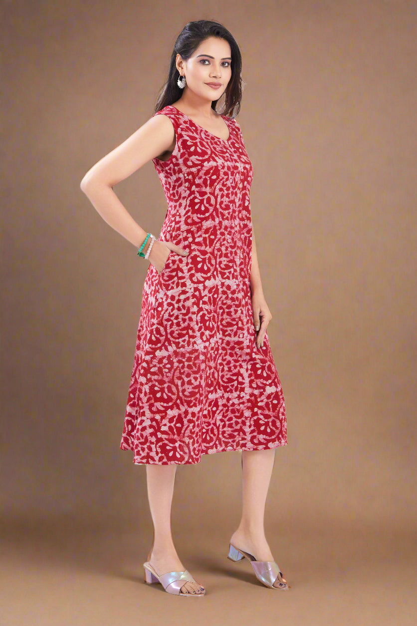 Red Cotton Batik Dress for Women
