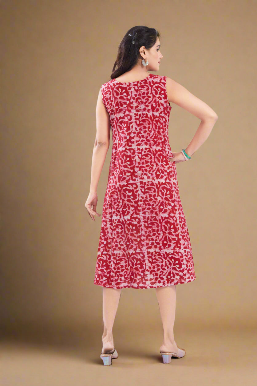 Red Cotton Batik Dress for Women