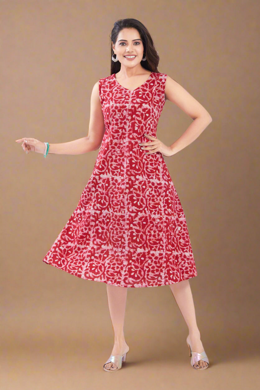 Red Cotton Batik Dress for Women