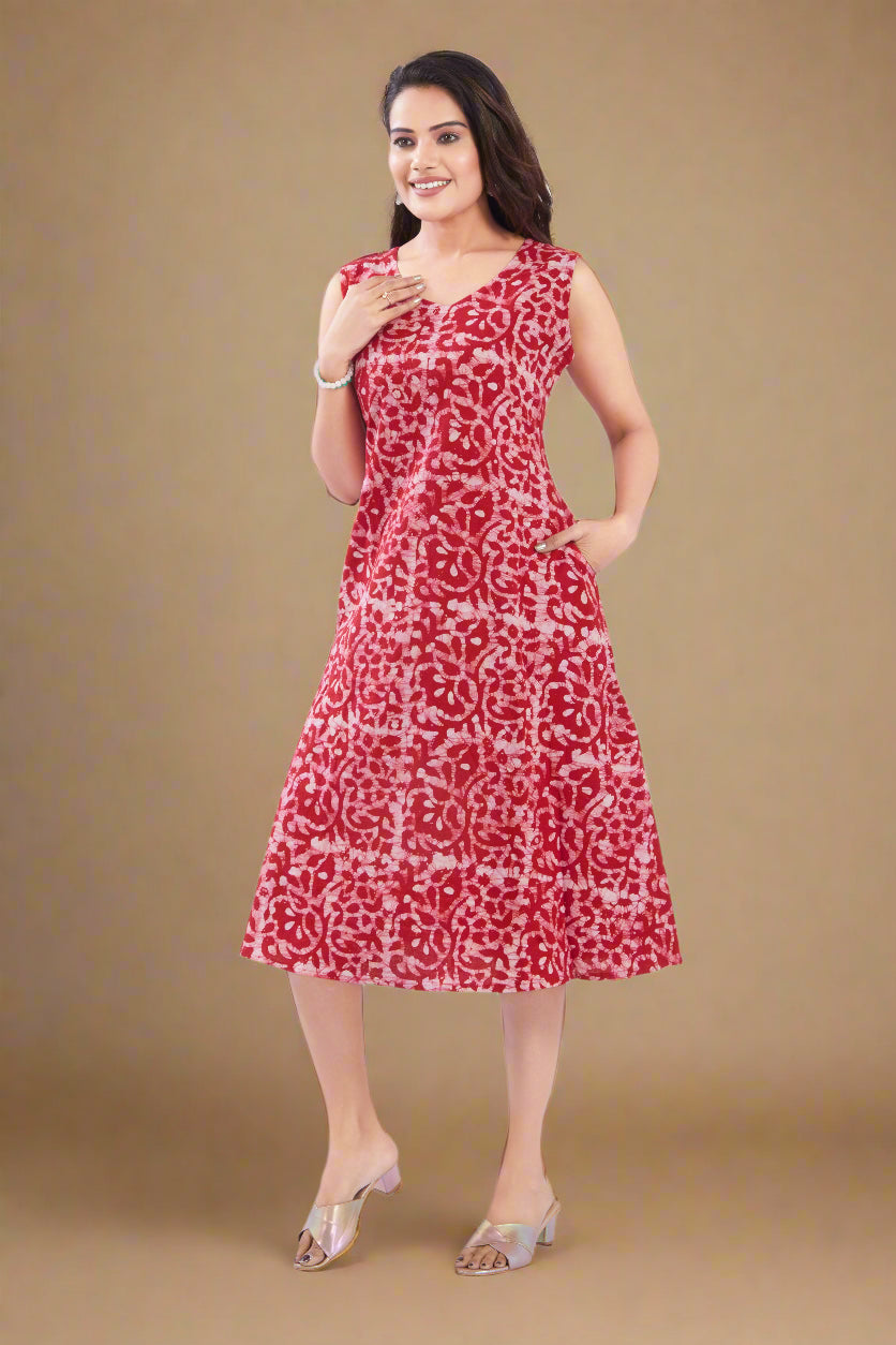 Red Cotton Batik Dress for Women