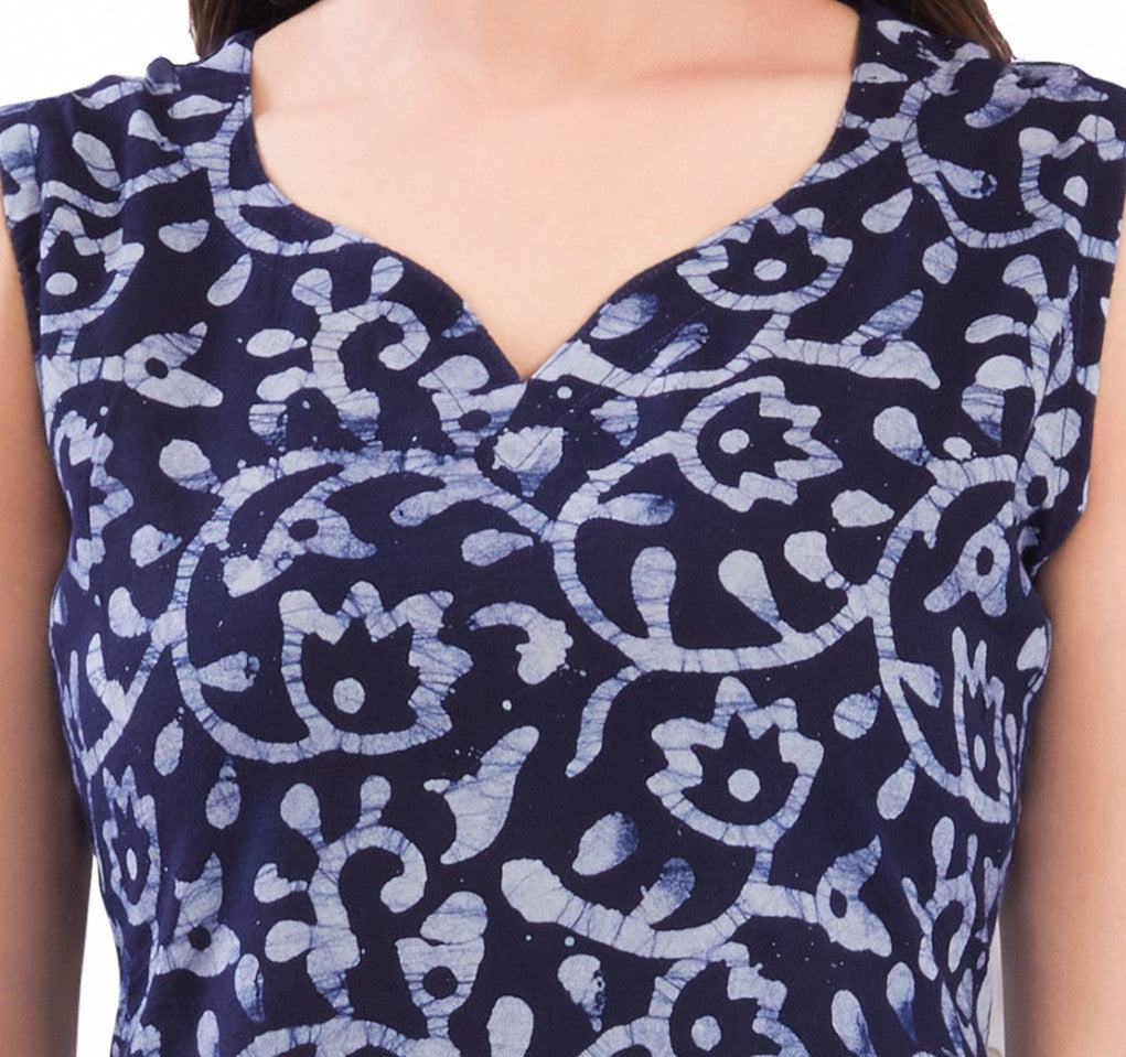 Navy Blue Cotton Batik Dress for Women