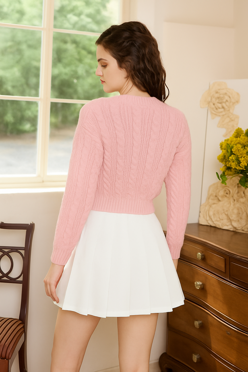 Blush Elegance Chain Rib Sweater Top