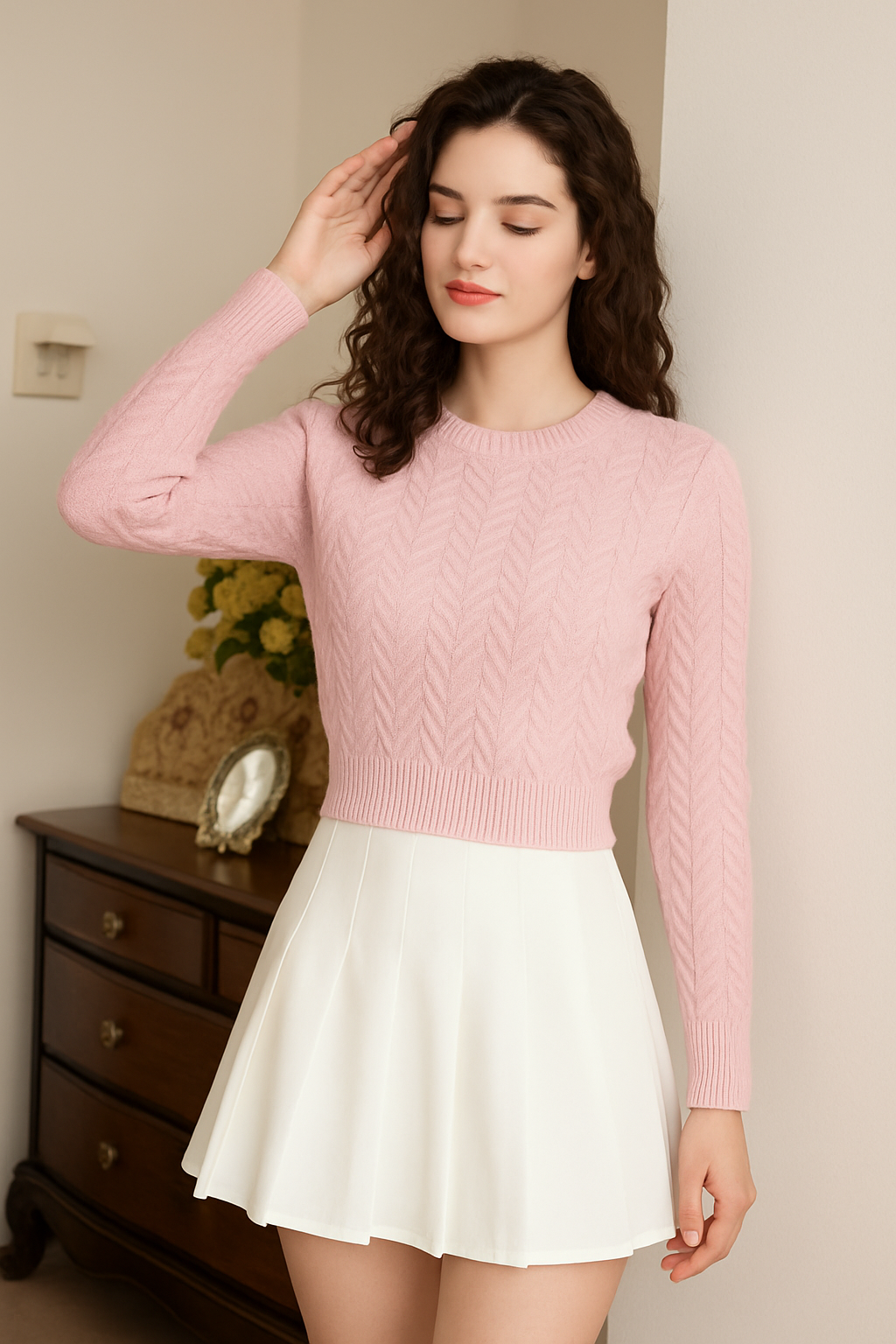 Blush Elegance Chain Rib Sweater Top