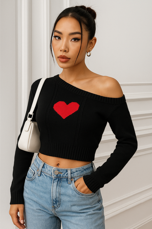 Heart On My Sleeve Rib Knit Crop Top