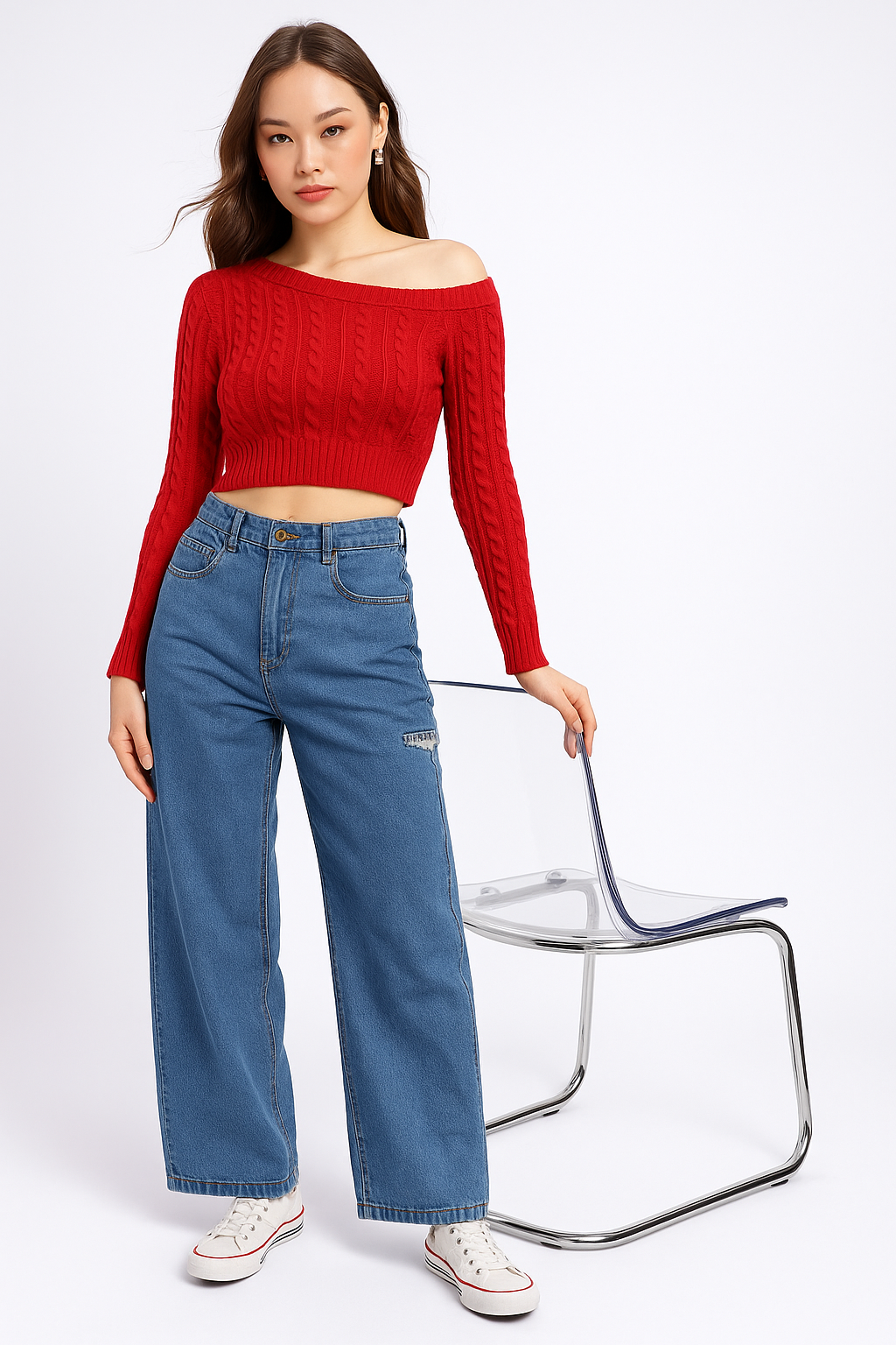 Cherry Bold Chain Rib Crop Top