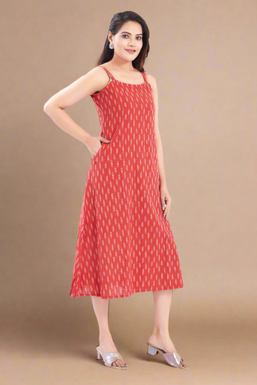 Ikkat Cotton Midi Dress with Pocket