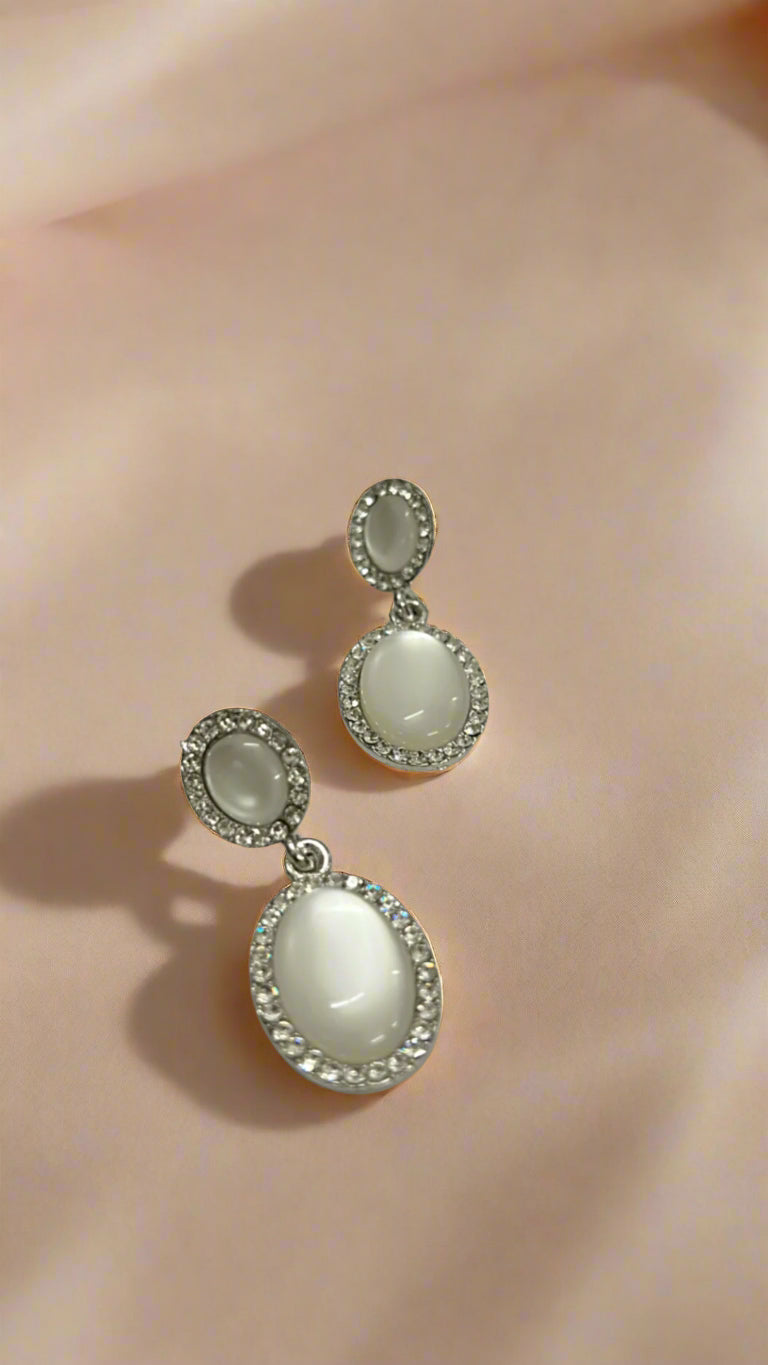 Crystal Halo Oval Drop Earrings