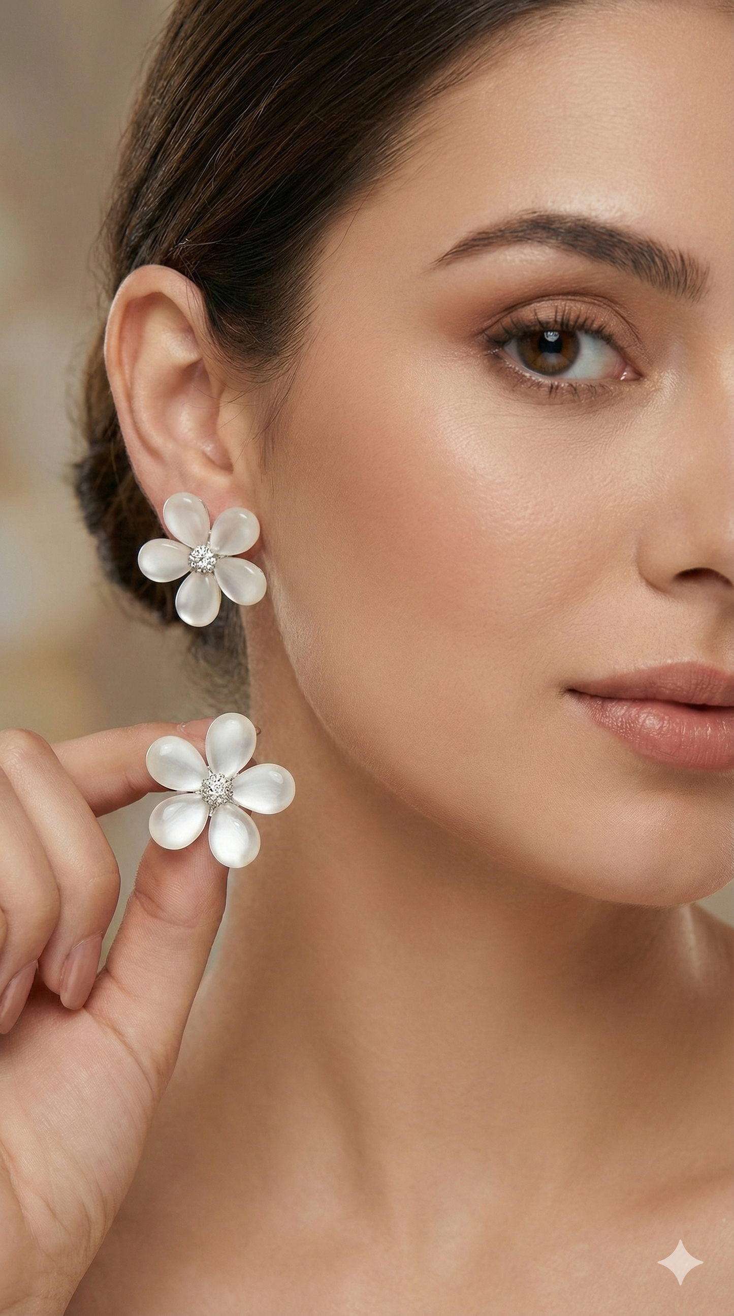 White Daisy Flower Stud Earrings with Silver Center