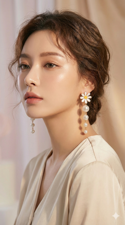 Daisy Delight Pearl Drop Earrings