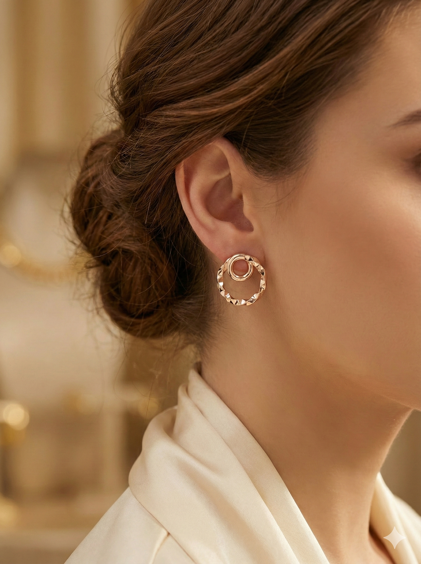 Rose Gold Dual Ring Textured Stud Earrings