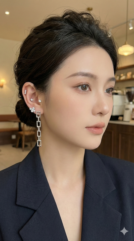 Chic 4-Pair Silver Earring Set – Studs & Dangles Combo