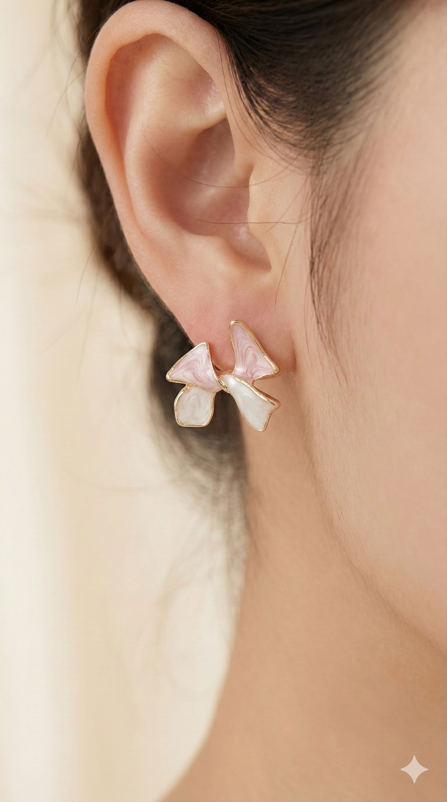 Elegant Baby Pink Bow Stud Earrings with Gold Trim