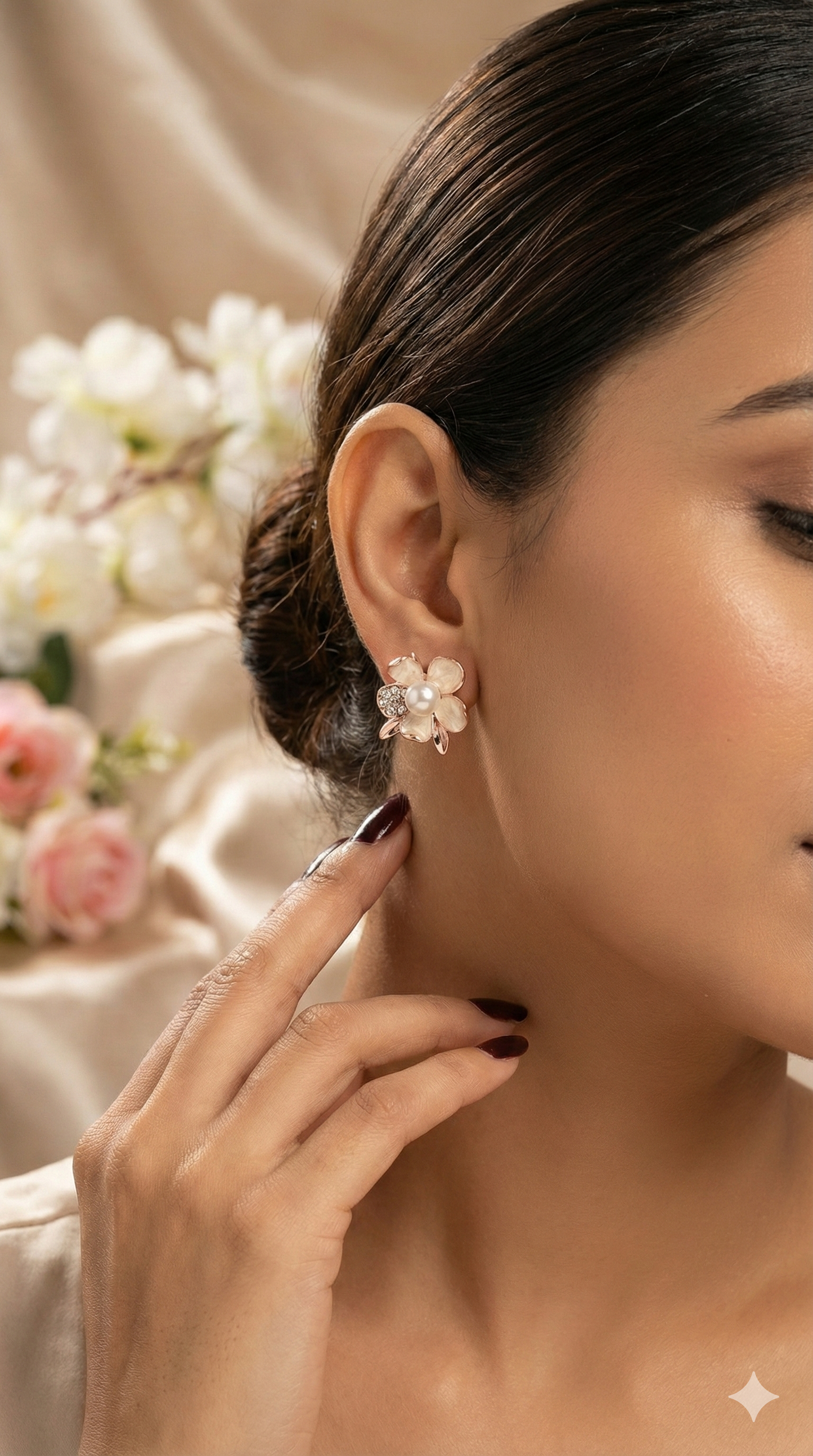 Rose Gold Pearl Blossom Stud Earrings