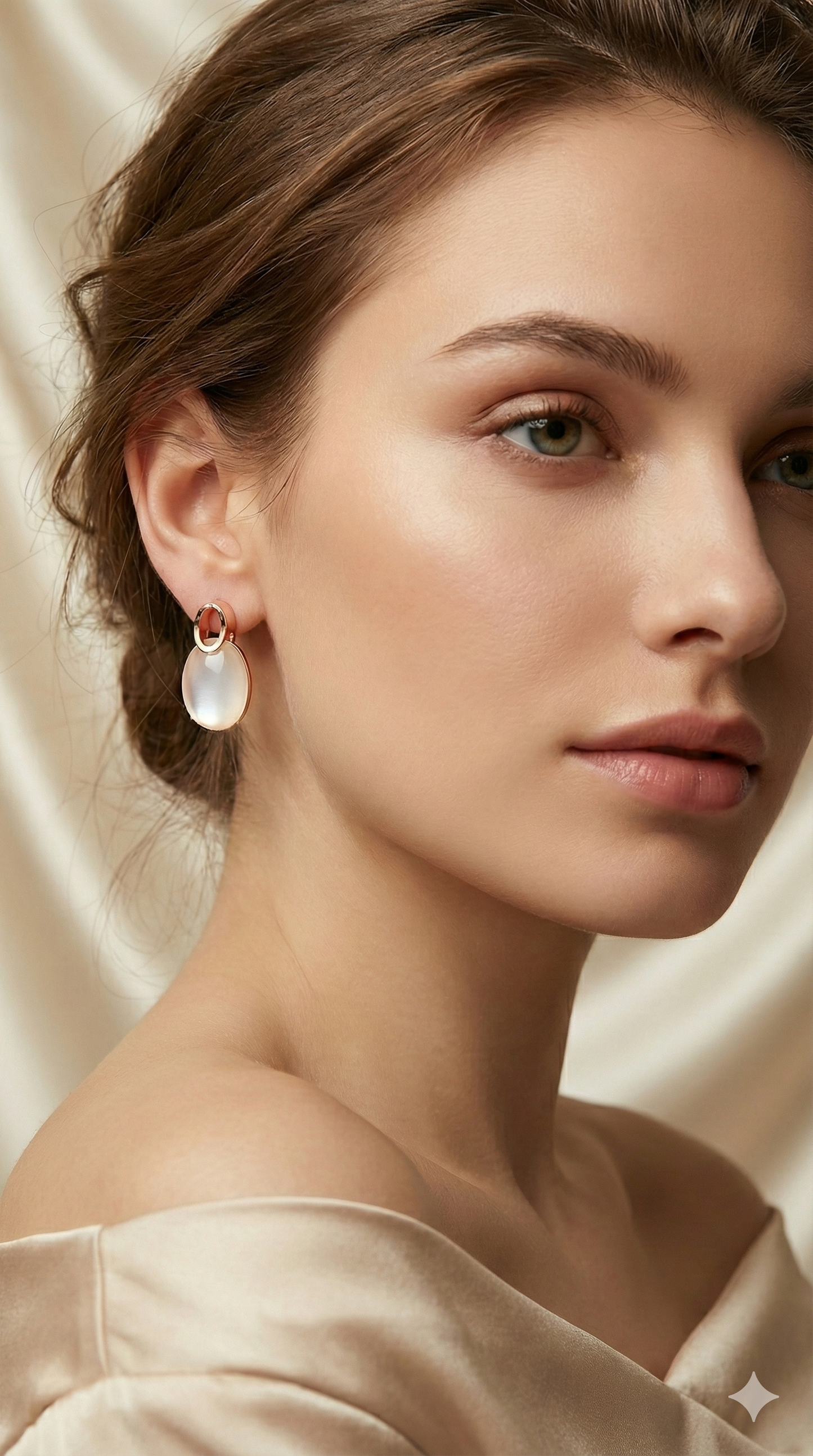 Elegant Golden White Oval Drop Earrings